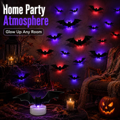 3D Bat Light LED Halloween Decoration, Flexible Wall Sticker, Easy to Install, Suitable for Home, Parties