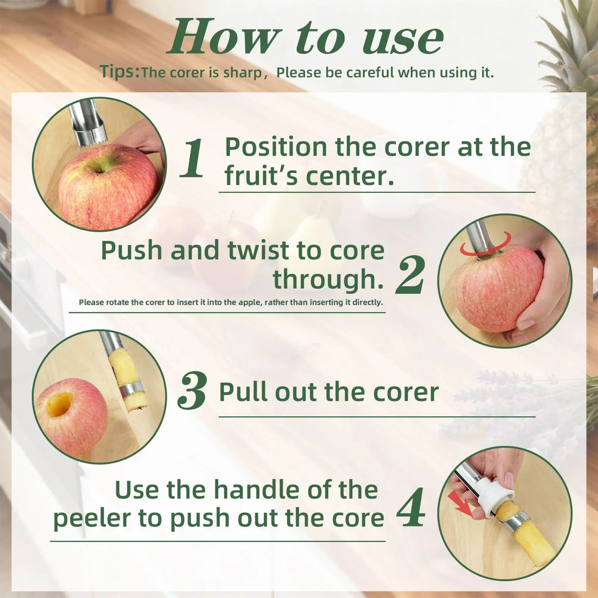 2-in-1 Apple Corer & Peeler Stainless Steel Fruit Coring Tool for Apples, Pears & Peppers | Quick Seed Remover