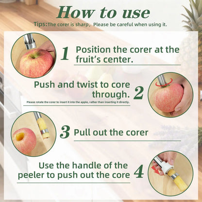 2-in-1 Apple Corer & Peeler Stainless Steel Fruit Coring Tool for Apples, Pears & Peppers | Quick Seed Remover