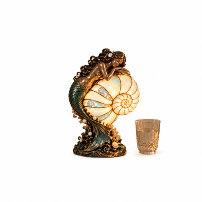 Cast a Magical Ocean Glow! Vintage Mermaid Nautilus Stained Glass Ambient Lamp