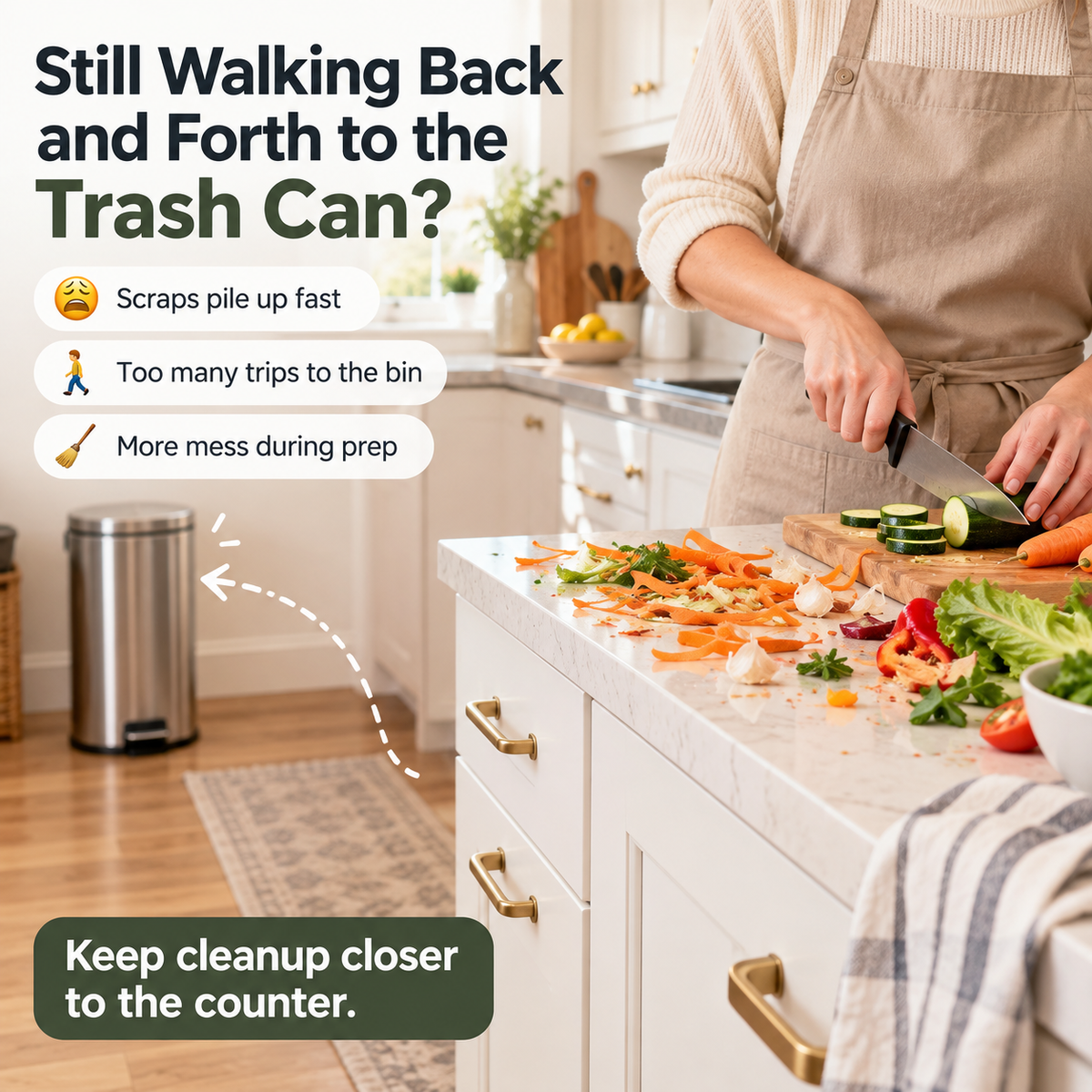 Hanging Kitchen Scrap Bin Space-Saving Cabinet Door Trash Can for Easy Food Prep Cleanup