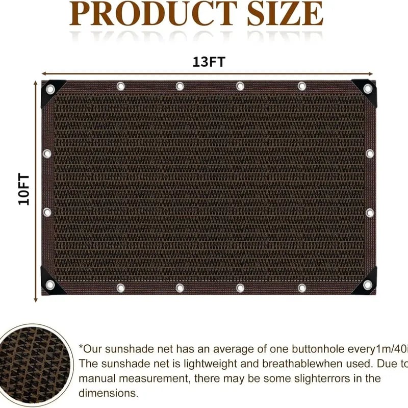 Blackout Cloth (Black) - 10 x 13ft UV-Resistant Shade Net with Reinforced Rivets