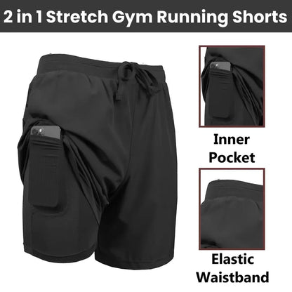 3-Pack Men's 2 in 1 Stretch Active Quick Dry Gym Running Shorts With Liner