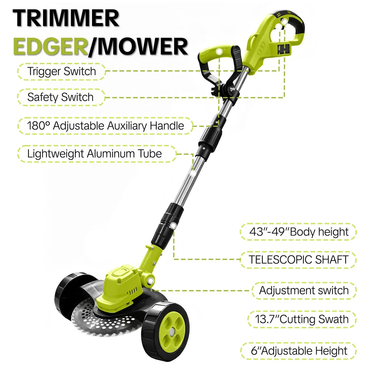 3-in-1 Cordless Lawn Mower with 2 21V Batteries