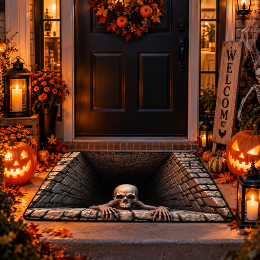 3D Skull Trap Door Illusion Mat Spooky Halloween Entrance Decor