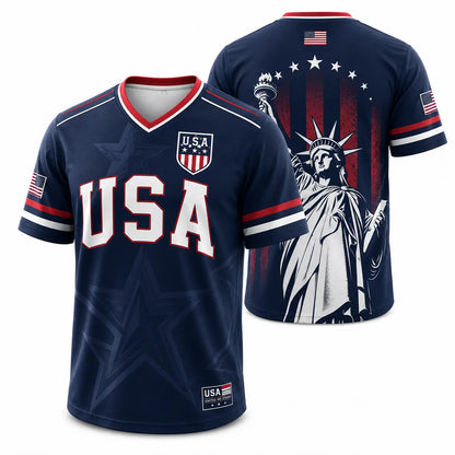USA Liberty Soccer Jersey Patriotic American Flag V-Neck Football Shirt