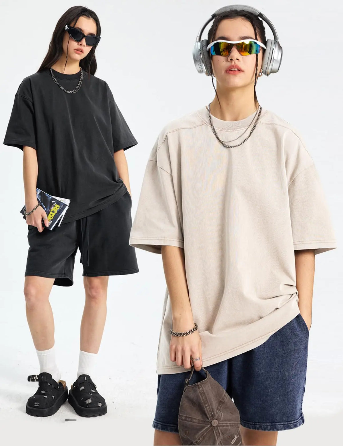 1/4 Pack Oversized T shirts for Men Gym Vintage Heavyweight T Shirts Cotton Workout Acid Wash Baggy Tees