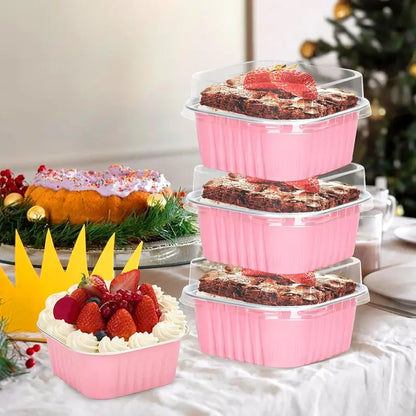 30-Pack Pink Mini Foil Cake Pans with Lids 5oz Disposable Dessert Cups
