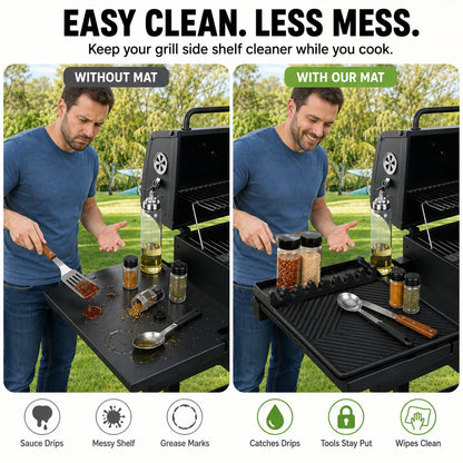 16.5" 11" Silicone Grill Side Shelf Mat Heat-Resistant, Non-Slip & Dishwasher Safe BBQ Organizer