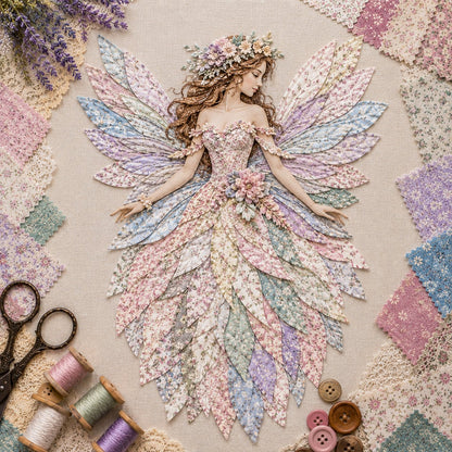 Premium Fairy Patchwork DIY Kit | High-Quality Layered Fabric with Floral Wings DIY Handmade Fantasy Wall Decor
