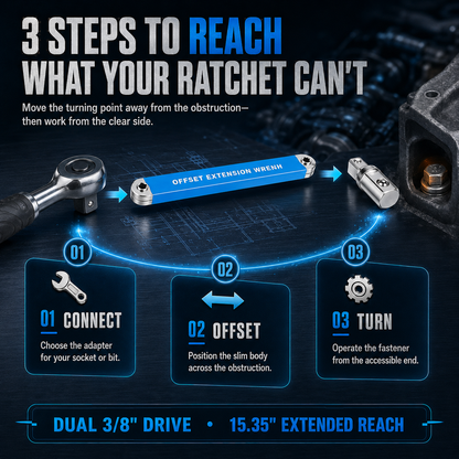 3/8' Offset Extension Wrench Set Reach Tight Bolts Without Removing Parts