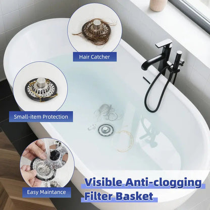 3-in-1 Pop-Up Sink Stopper Hair Catcher, Drain Protector & Water Stopper | Universal Chrome Fit