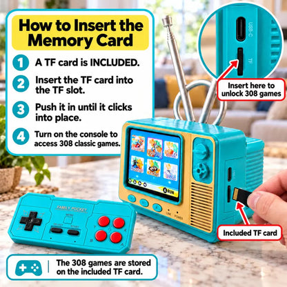 GV300 Retro Mini TV Gaming Console 2.8' IPS Screen, 308 Classic Games & Wireless Controller
