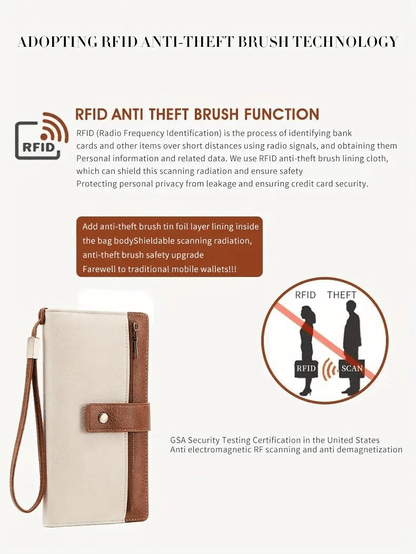 Women's long wallet, stylish clutch, elegant solid color RFID blocking leather wallet!