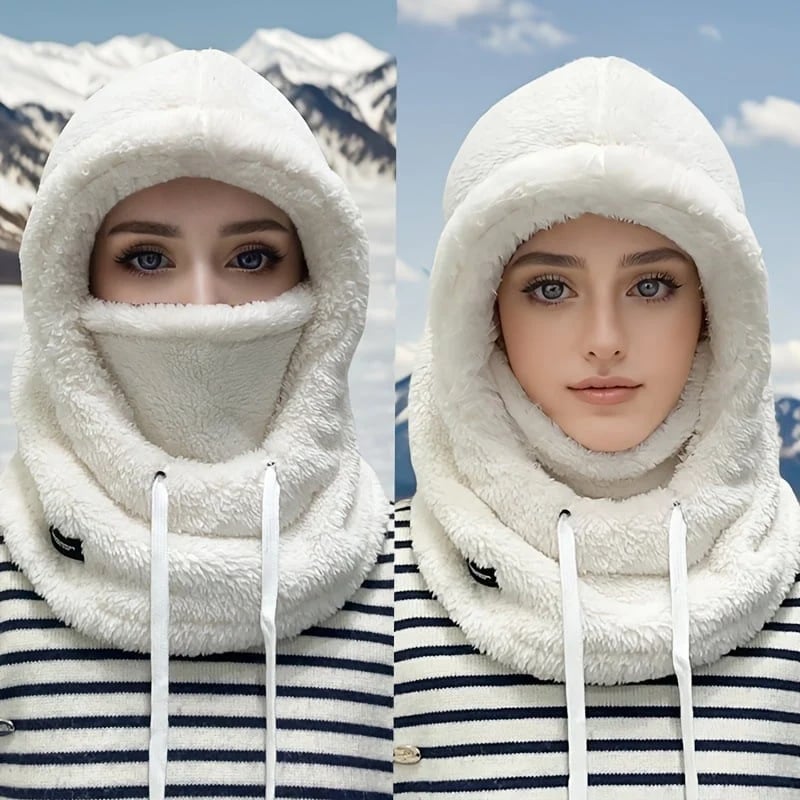 2026 Women's Fleece Hooded Winter Cycling Mask and Hat for Cold Weather
