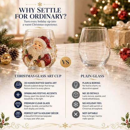 3D Christmas Glass Art Cup | Luxury Raised Holiday Glassware for Drinks, Decor & Christmas Gifts