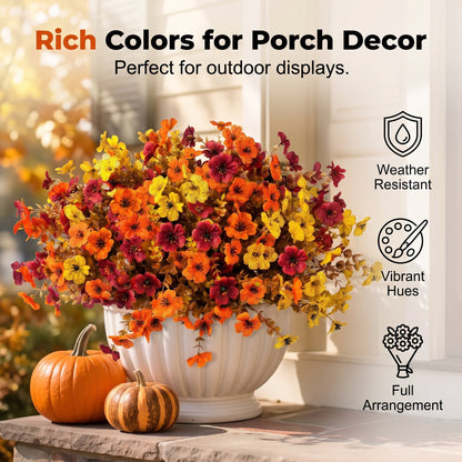 Artificial Autumn Violet Flower Bouquet Weatherproof Faux Fall Floral Stems for Porch & Home