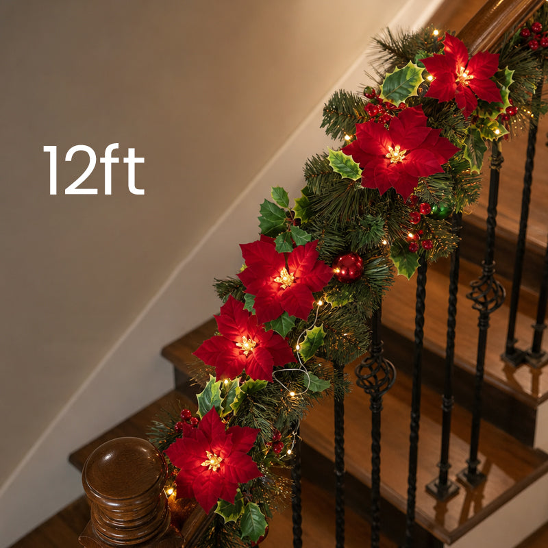 Poinsettia LED Flower String Lights