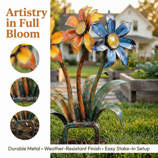 2026 Mother's Day Gifts -- Handcrafted Rustic Metal Flower Garden Stakes