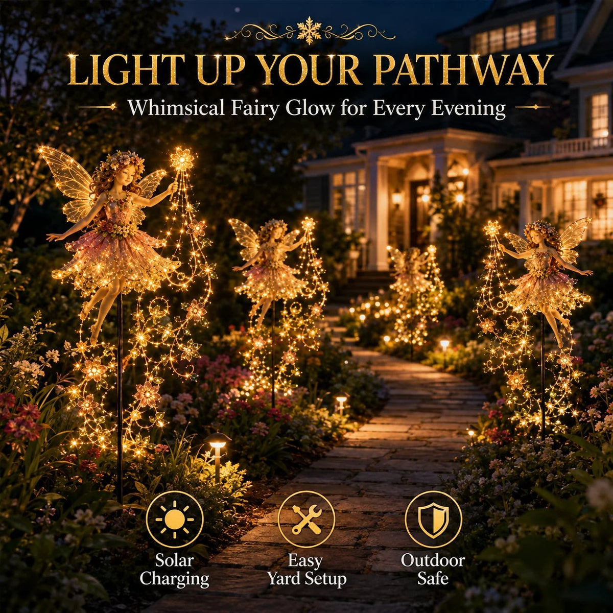 Enchanted Flower Fairy Solar Garden Light Magical Glowing Outdoor Christmas Yard Decor