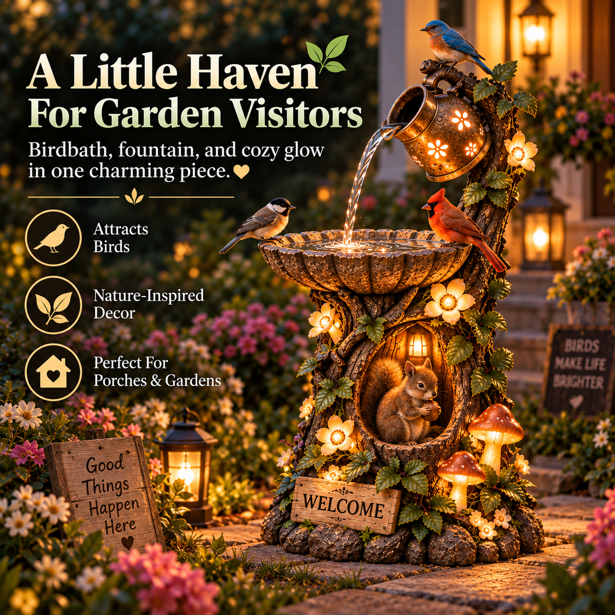 Solar Birdbath Fountain Garden Decor A Cozy Wildlife Haven for Your Yard
