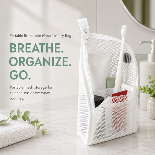 2-Pack Portable Quick-Dry Mesh Toiletry Bags Hanging Travel Organizers with Toothbrush Slots