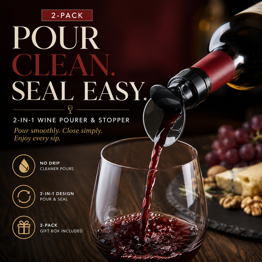 2-in-1 Wine Pourer & Stopper No-Drip Pour & Easy Seal