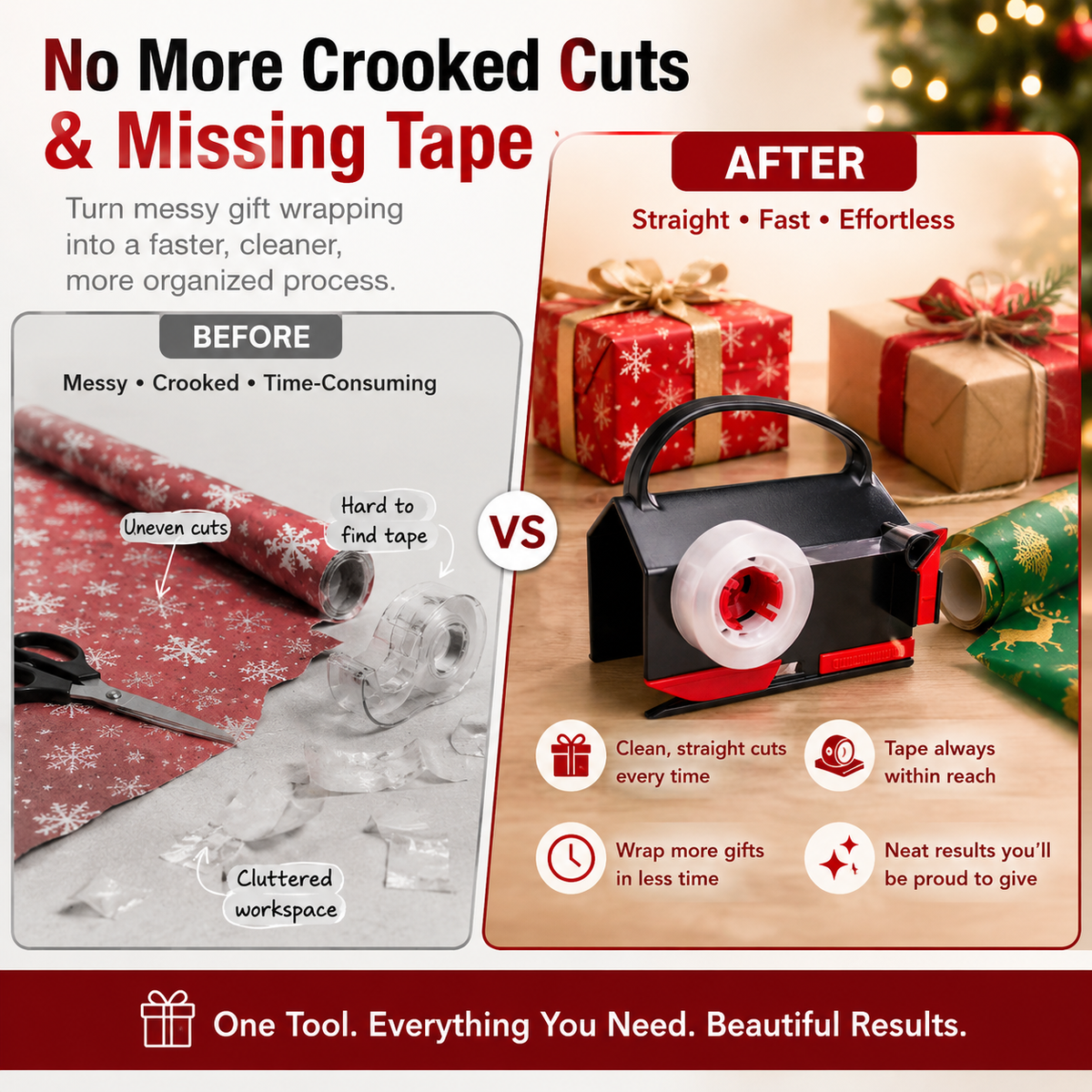 2-in-1 Wrapping Cutter & Tape Dispenser