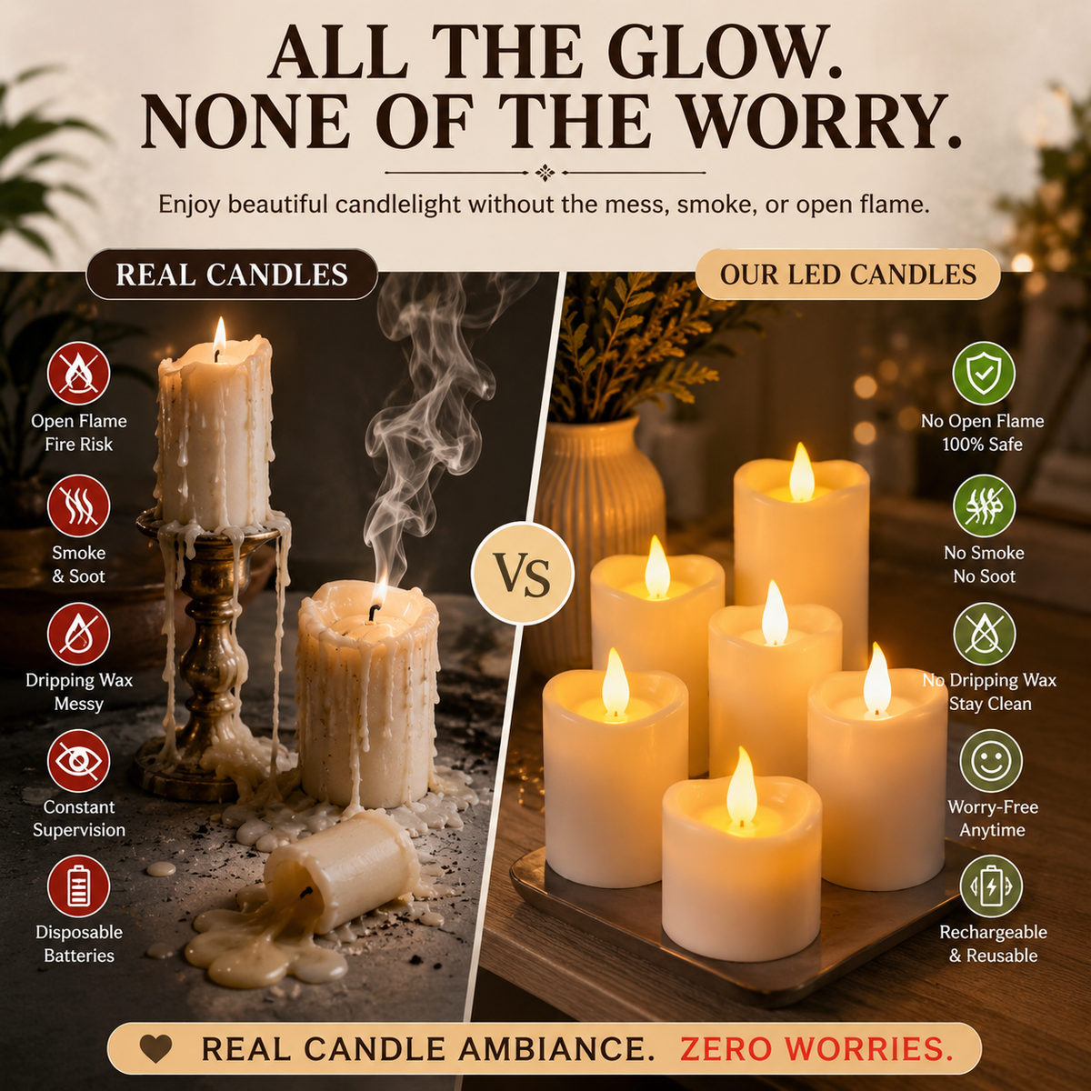 Rechargeable Flameless LED Candles with Remote & Timer Cozy Flickering Glow for Home & Holiday Decor