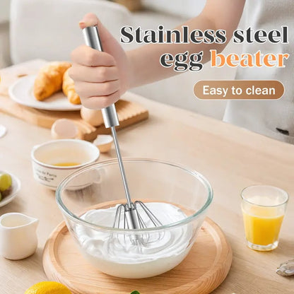 Stainless Steel Hand-Push Rotary Whisk Effortless Mixing in Seconds!