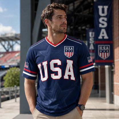 USA Liberty Soccer Jersey Patriotic American Flag V-Neck Football Shirt