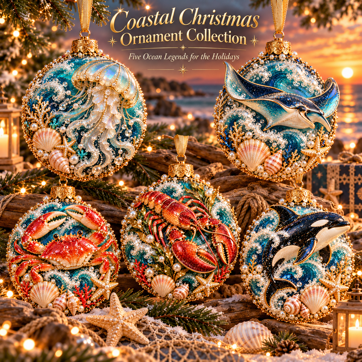 Coastal Christmas Ocean Legends 3D Marine Life Ornament Collection