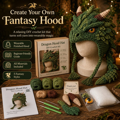 Fantasy Hood Hat DIY Crochet Kit | Premium Soft Yarn Materials with Step-by-Step Guide DIY Handmade Wearable Character