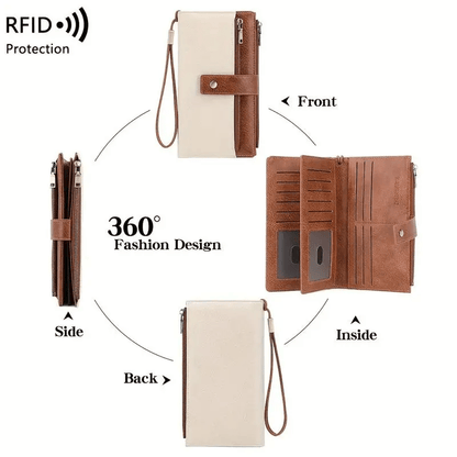 Women's Solid Color RFID Blocking Leather Long Wallet