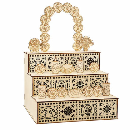 3-Tier Mexican Day of the Dead Traditional Wooden Altar Display Set