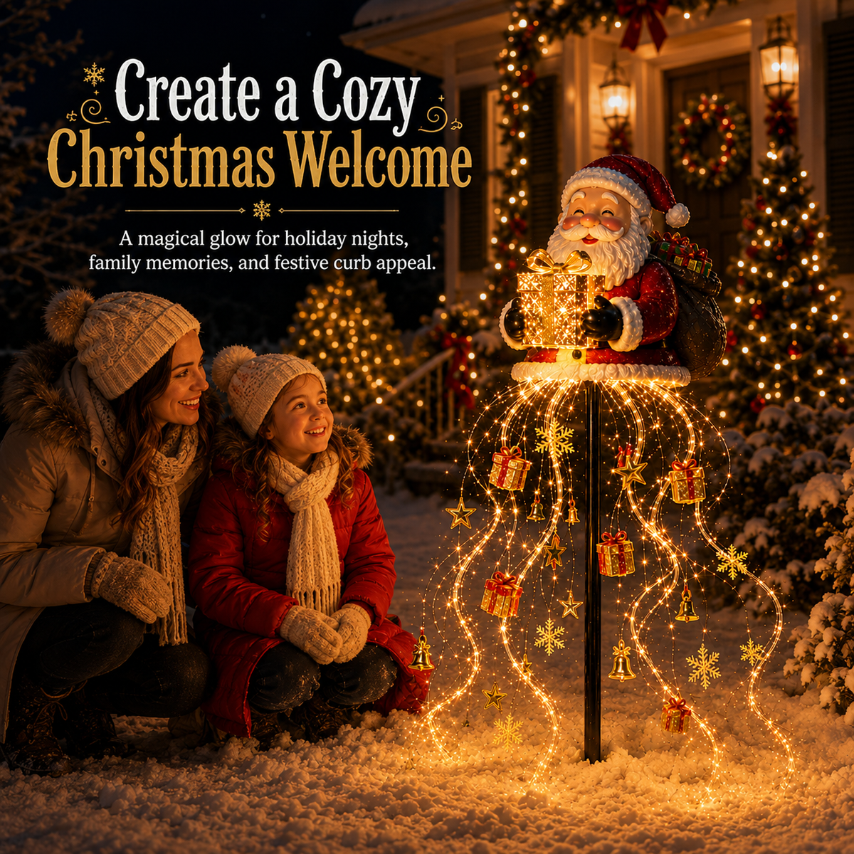 Santa s Golden Gift Fountain Light