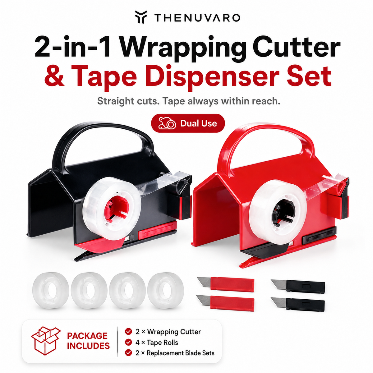 2-in-1 Wrapping Cutter & Tape Dispenser