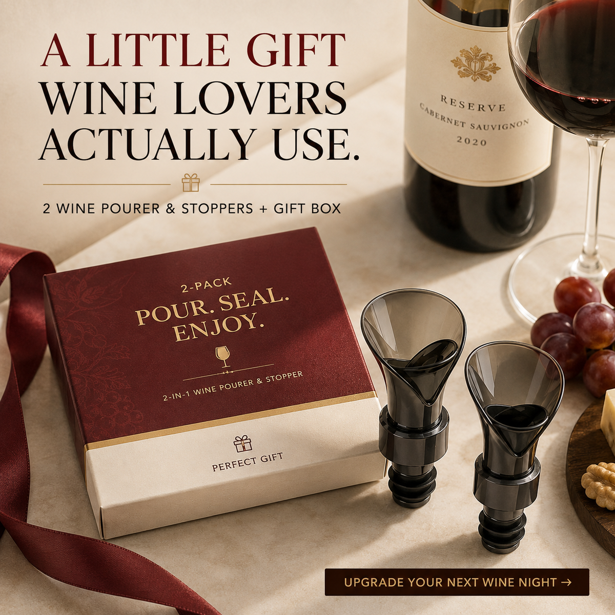 2-in-1 Wine Pourer & Stopper No-Drip Pour & Easy Seal