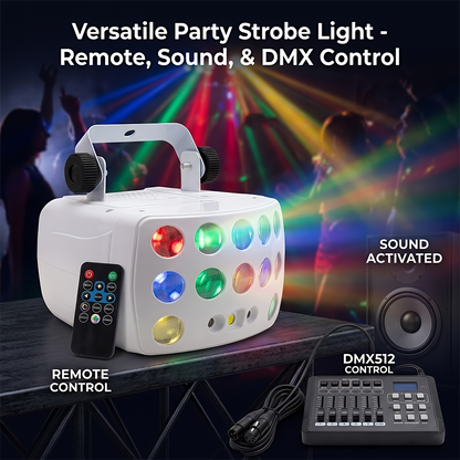 3-in-1 DJ Party Lights RGBW Derby Beam, Sound Activated + Remote