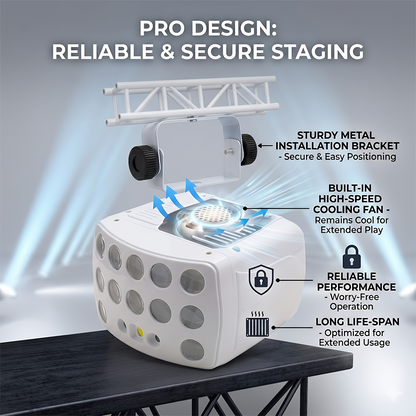 3-in-1 DJ Party Lights RGBW Derby Beam, Sound Activated + Remote