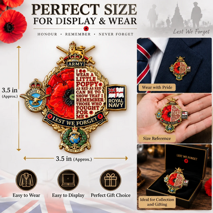 British Armed Forces Lest We Forget Tribute Metal Badge