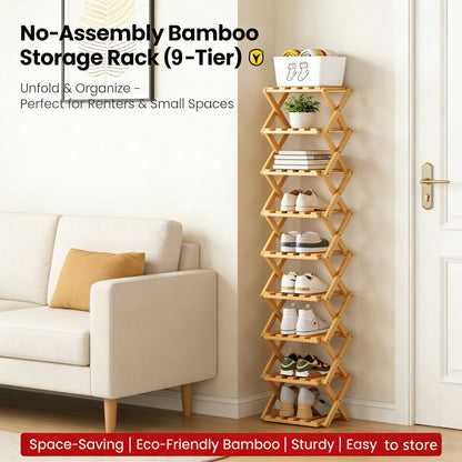The 9-Tier Bamboo Rack: 3-Tier, 6-Tier, and 9-Tier No-Assembly Storage Solution!