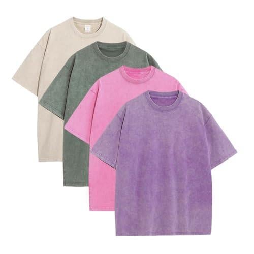 1/4 Pack Oversized T shirts for Men Gym Vintage Heavyweight T Shirts Cotton Workout Acid Wash Baggy Tees