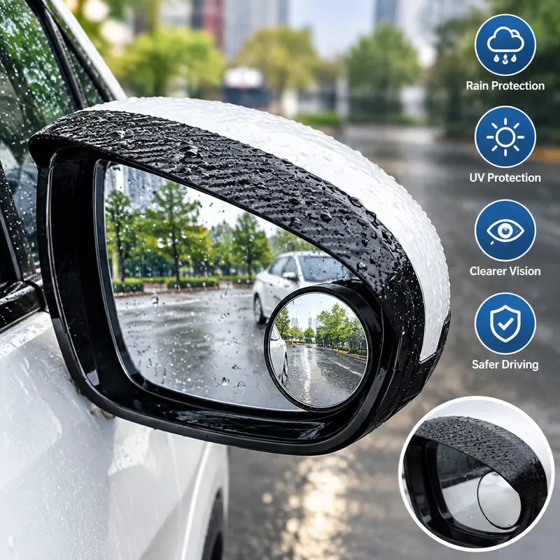 2-Pack Car Side Mirror Rain Visors with 360 Blind Spot Mirrors Clearer View for Safer Driving