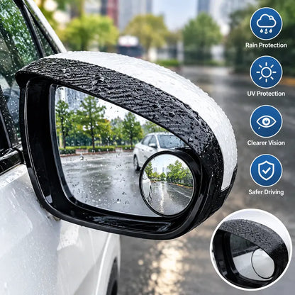 2-Pack Car Side Mirror Rain Visors with 360 Blind Spot Mirrors Clearer View for Safer Driving