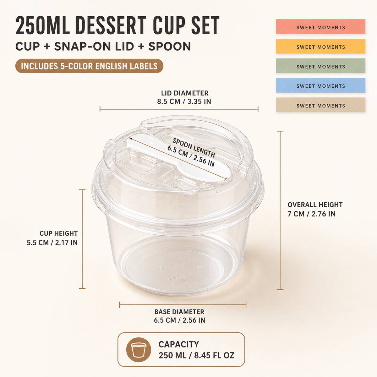 20/50 Sets Round Transparent Plastic Lidded Packaging Boxes with Spoons, Ideal for Cookies, Fruit Ice Cream