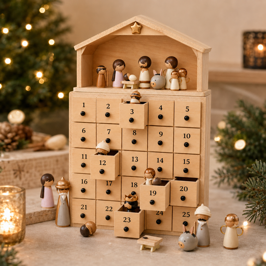 100% Hand-Carved from Solid Wood - Nativity Advent Calendar 2026