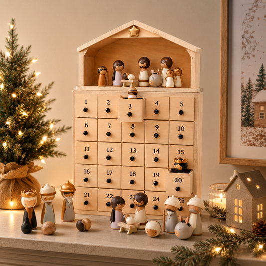100% Hand-Carved from Solid Wood - Nativity Advent Calendar 2026