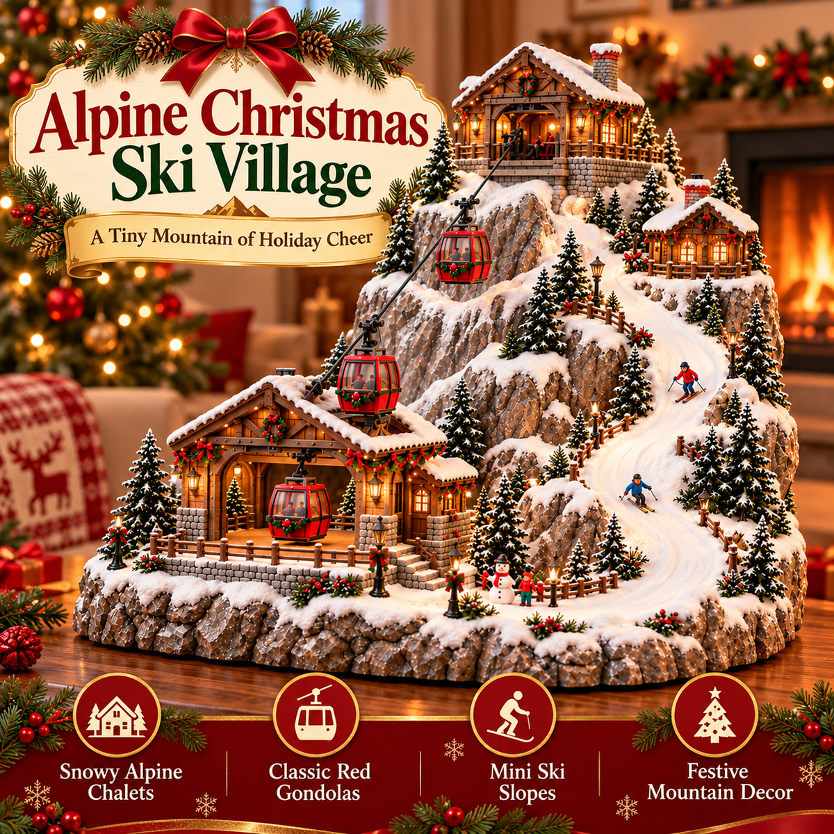 Alpine Christmas Ski Village Festive Mountain Holiday Display