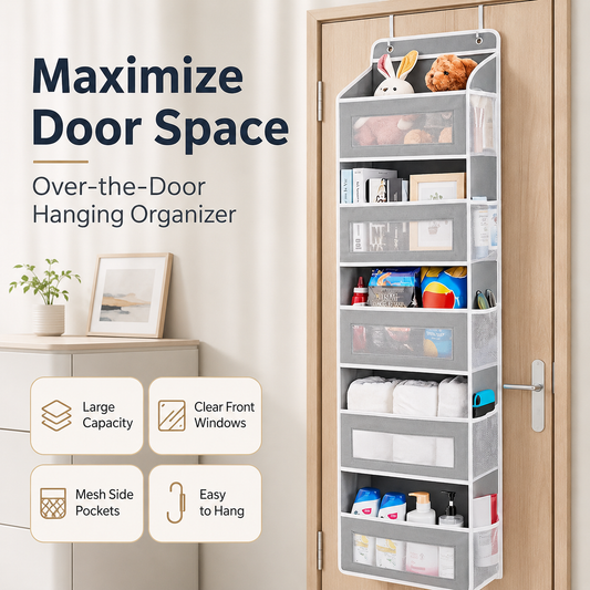 5-Tier Over-the-Door Organizer Extra Side Mesh Pockets for More Storage